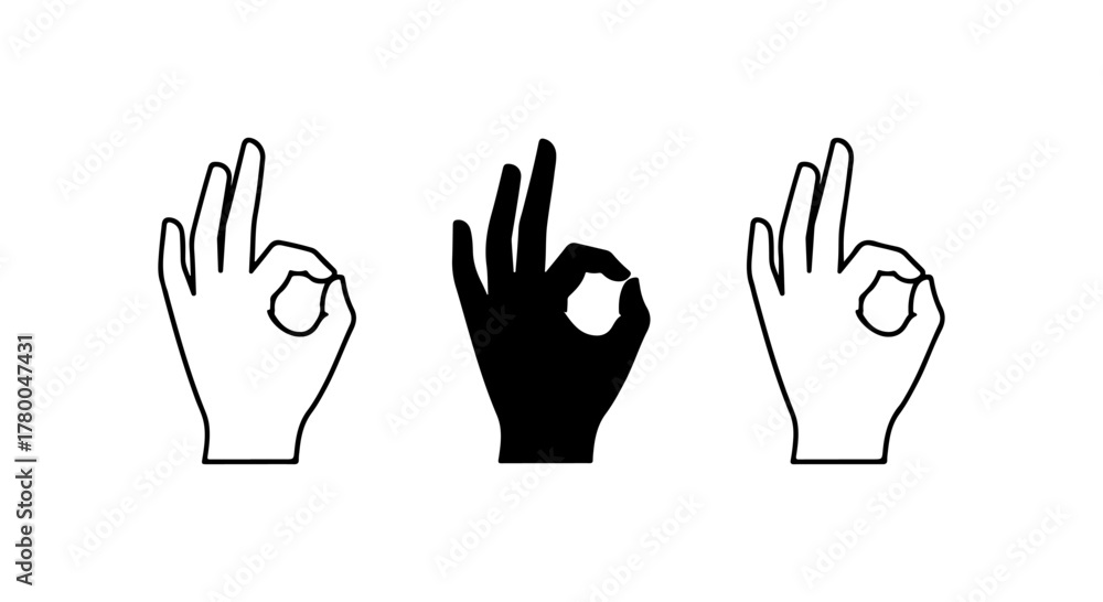 Fototapeta premium Three hands making the okay gesture one in silhouette