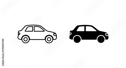 Two stylized cars one black and one white outline