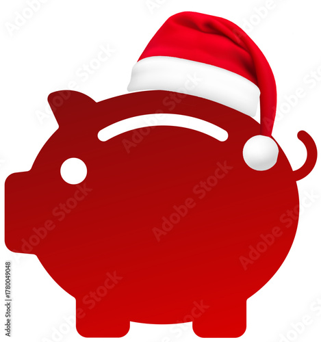 Red Christmas Piggy Bank Icon with a Santa Hat for Holiday Savings