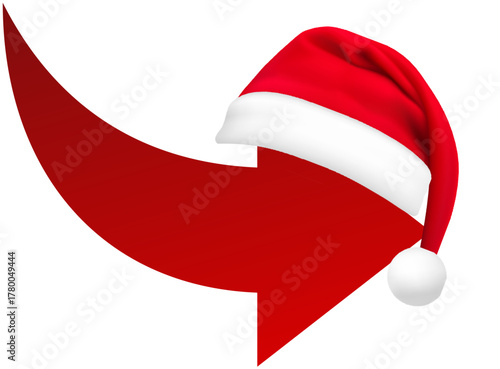 Red Christmas Turn Right Arrow Icon with a Santa Hat for Next Page