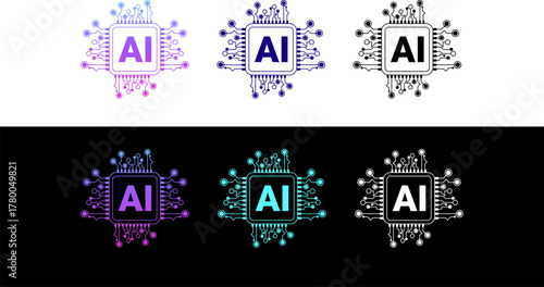 AI Processor Circuit Logo Futuristic Machine Learning Chip and Digital Intelligence Icon Design