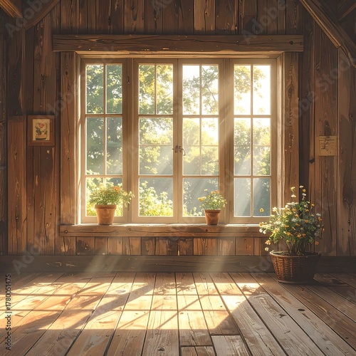 Wallpaper Mural Sunlit Attic Window - A Cozy Interior Scene with Wooden Accents. Torontodigital.ca