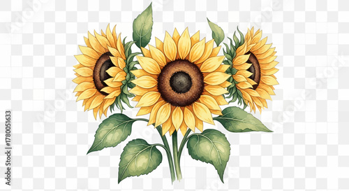 Vibrant Watercolor Sunflowers Bouquet - Artistic Floral Illustration