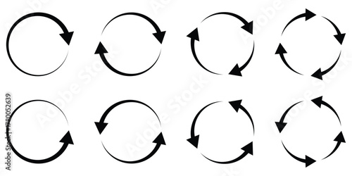 Circle arrow icon set. Symbol of reload, refresh, loading, recycle, and repeat. Interconnecting round arrow vector icons set. eps 10