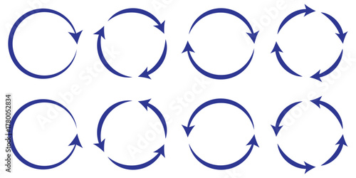 Circle arrow icon set. Symbol of reload, refresh, loading, recycle, and repeat. Interconnecting round arrow vector icons set. eps 10