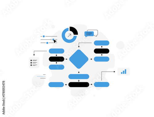 Workflow automation concept improving business efficiency with AI integration. Data management digital tools that optimize repetitive task. Workflow automation boost business productivity illustration
