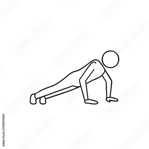 A simple line drawing depicts a person performing a push-up exercise, promoting fitness and physical activity with minimalist style.