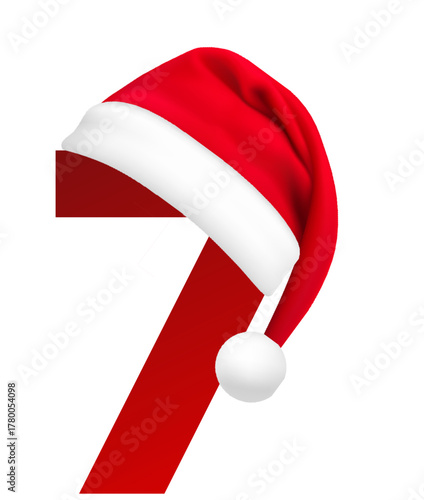 Red Christmas 'Number 7' Icon with a Santa Hat for Holiday Countdown