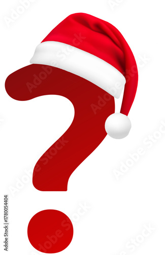 Red Christmas Question Mark Icon with a Santa Hat for Holiday FAQ and Support