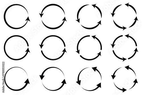 Circle arrow icon set. Symbol of reload, refresh, loading, recycle and repeat. eps 10
