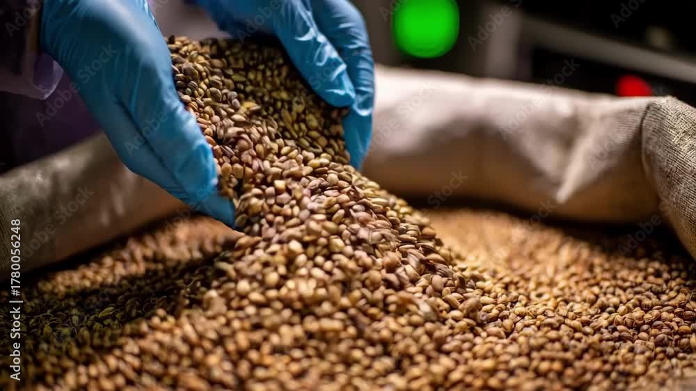 Medium shot of hybrid seeds being sorted and prepared for planting emphasizing optimized strain development for increased agricultural productivity.