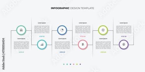 Business infographic template. 6 Step timeline journey. Process diagram, 6 options line on white background, Infograph element