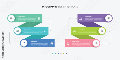 Business infographic template. 6 Step timeline journey. Process diagram, 6 options line on white background, Infograph element