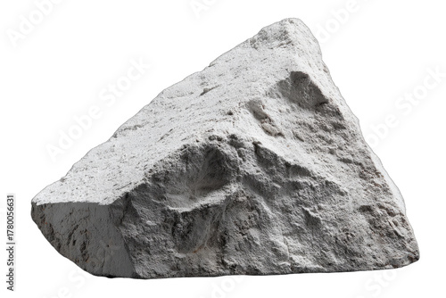 A single, large, irregularly shaped piece of white rock with a rough texture, isolated on a white background.