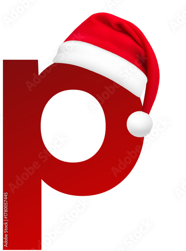 Red Christmas Lowercase Letter 'p' Icon with a Santa Hat for 'Presents'