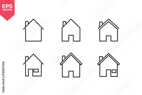 Set of line icons related to home, house, building, builds. Outline icons collection. Editable stroke. Vector illustration