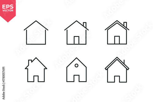 Set of line icons related to home, house, building, builds. Outline icons collection. Editable stroke. Vector illustration