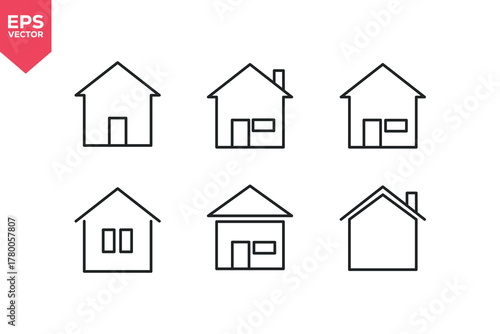 Set of line icons related to home, house, building, builds. Outline icons collection. Editable stroke. Vector illustration