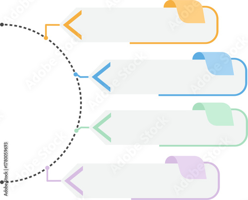Half Circle Infographic Four Steps, Vector Flat Infographic Element, Infographic Elements for Process Charts, Workflow, Step-by-Step Layout, and Business Presentation.
