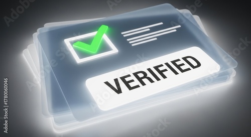 Verified document with green checkmark list items, for confirmation, approval, quality control, successful task completion in modern digital processes