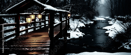 Old grunge film projector gate with a night urban architecture cityscape background.