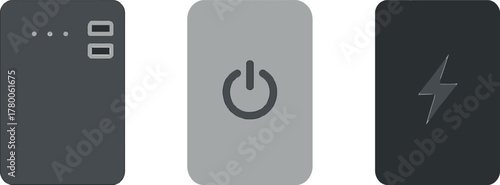 Portable Power Bank Icons Set for Charging Electronic Devices and Mobile Phones Representing Modern Technology and Connectivity