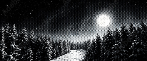 Sun and clouds over a beautiful snowy winter mountain landscape view at sunset.