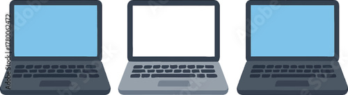 Three laptops with varying screens perfect for technology business or design concepts and digital lifestyle depictions