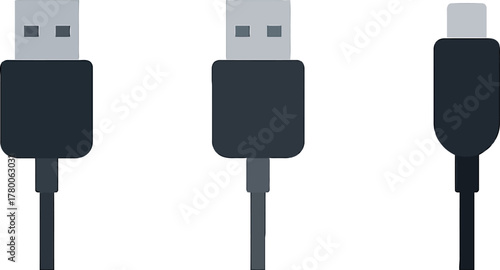 USB connector vector illustration on white background for digital device connectivity and data transfer showcasing multiple orientations