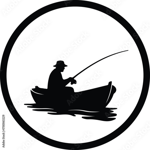 Vector Fisherman in boat fishing sport activity silhouette illustration
