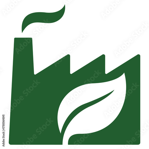 Eco factory with leaf symbol, sustainable icon vector illustration