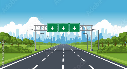 Highway to the City A Road Leading to the Urban Skyline