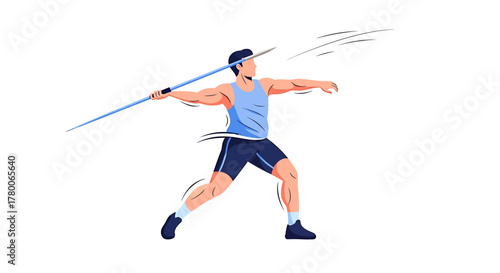 A male athlete in sportswear throwing a javelin during a track and field competition.