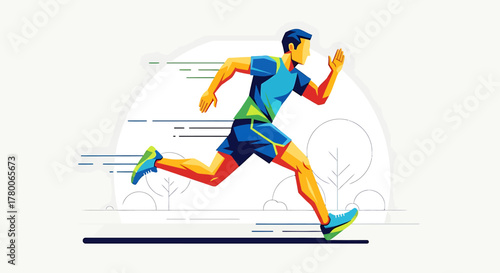 An illustration of a male athlete running, showcasing speed and energy.