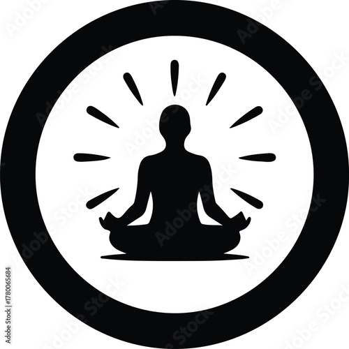 Vector Meditation in lotus position within a circle silhouette illustration