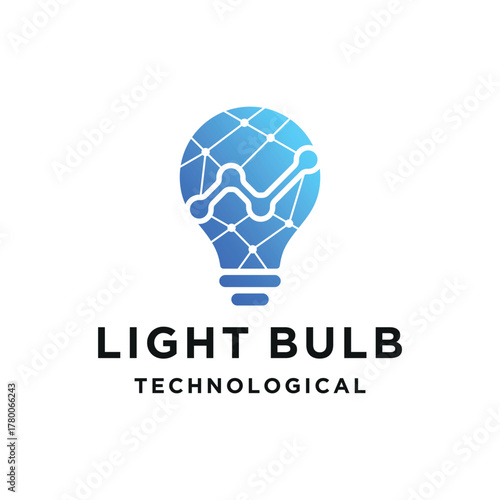 Modern light bulb with blue gradient internal network pattern for innovation bright digital ideas or solutions smart technology logo design