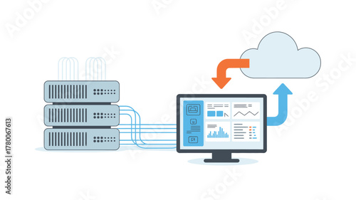 Cloud Computing Data Transfer Server Stack, Monitor Displaying Information to the Cloud Service