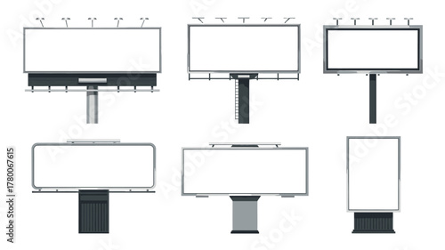 Collection of Blank Billboard Illustrations in Various Styles, Isolated Against White Background