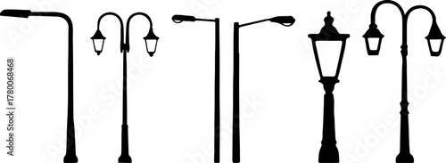 Street light vector, vector of road light collection, silhouette of street light