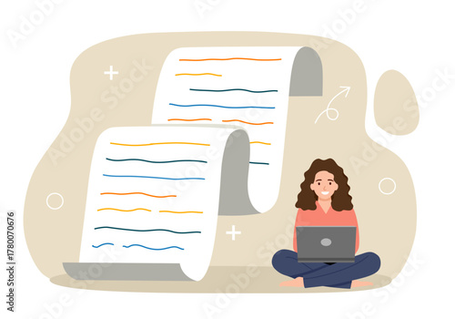 Content writer. Blog articles creation concept. Freelance female creates online content on laptop.