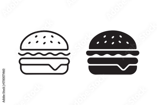 burger logo icon two styles outline and filled fastfood symbol