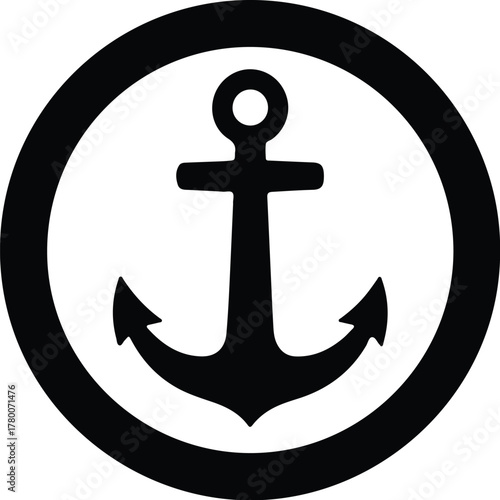 Vector anchor in circle nautical maritime symbol silhouette illustration