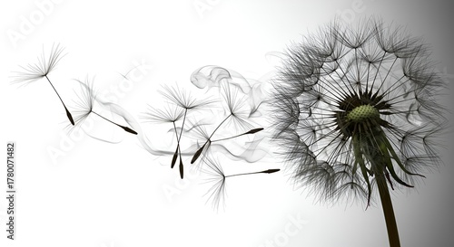 Wallpaper Mural A delicate dandelion clock releasing its seeds with a wisp of smoke on white background. Torontodigital.ca
