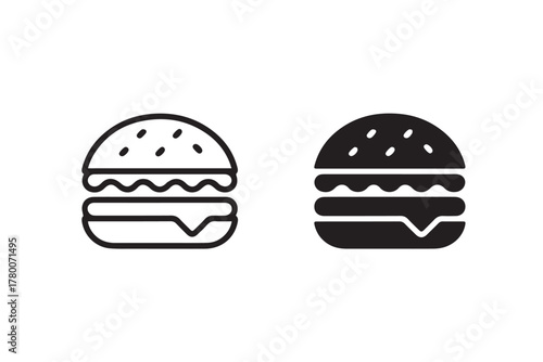 burger icon set black and white hamburger vector for menus