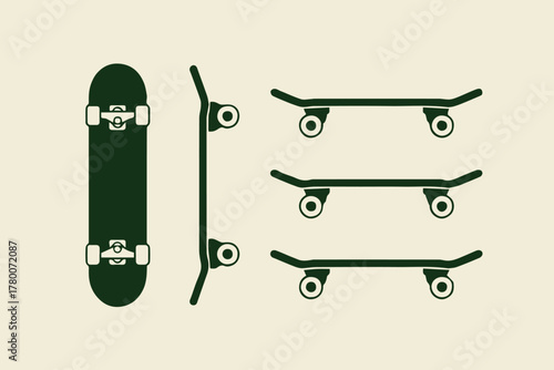 skateboard top view with trucks wheels and perspective angles vector