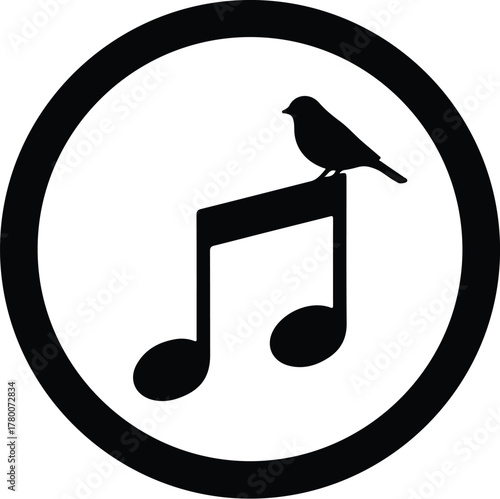 Vector musical note with bird on top black silhouette illustration