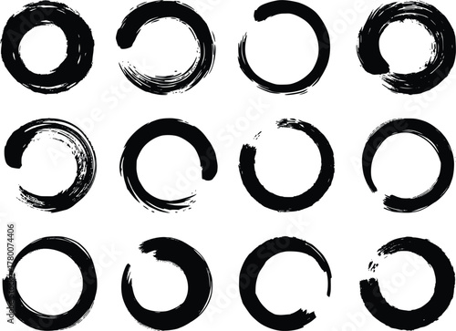 Vector Circle Brush Stroke. Japanese round brush strokes. Asian enso circles. Zen Circle Enso Japanese Paint Brush Vector Illustration.