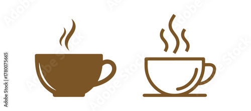 Coffee line and solid icon. Hot beverage in a cup with steam illustration, isolated on white. Outline design of a tea cup, tailored for web and app.