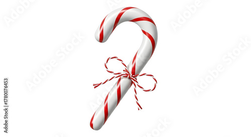 Gift - Red and white striped candy cane with a decorative red bow, isolated on black background, perfect for Christmas and holiday-themed visuals