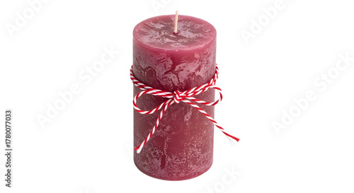 Gift - Red rustic pillar candle with white and red twine bow, decorative wax candle perfect for cozy home ambiance and festive decorations